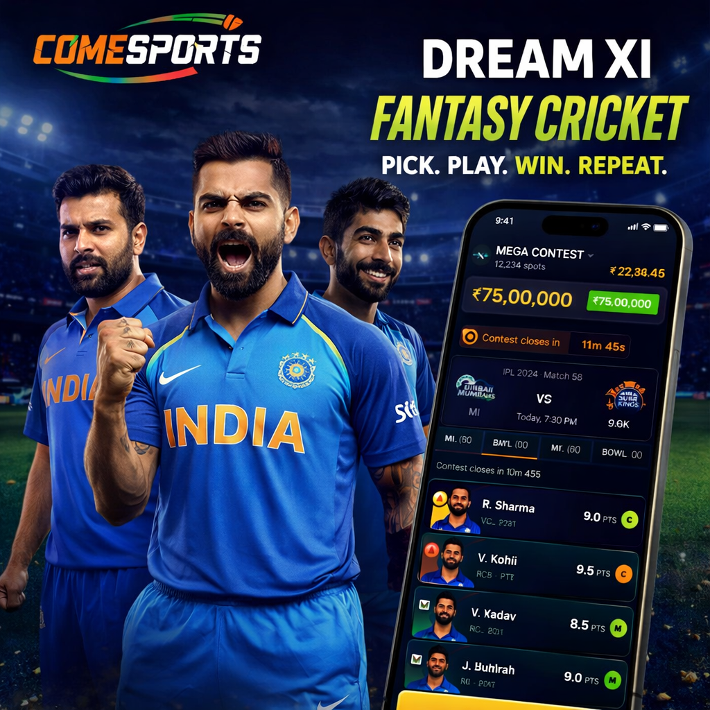 Come Guru Hub fantasy cricket and India team visual